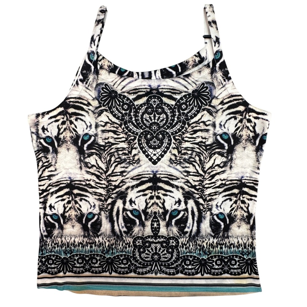 White‎ Tiger Shirt Women's Plus Size 1X Tank Top Snow Tiger Camisole Mandala